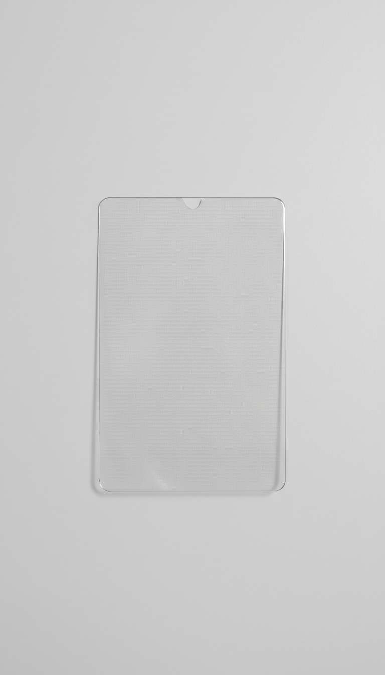 An advanced EMF-shielding screen protector perfectly centered in the frame against a light grey background. The product's...