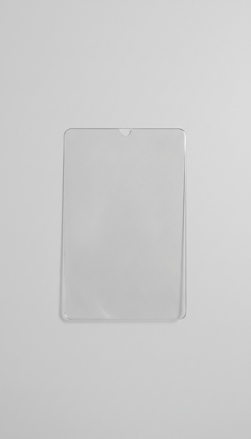 An advanced EMF-shielding screen protector perfectly centered in the frame against a light grey background. The product's...