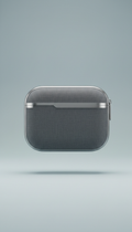 A centered shot of an audio accessory case, displayed with its refined design against a Silver Mist background. The case...