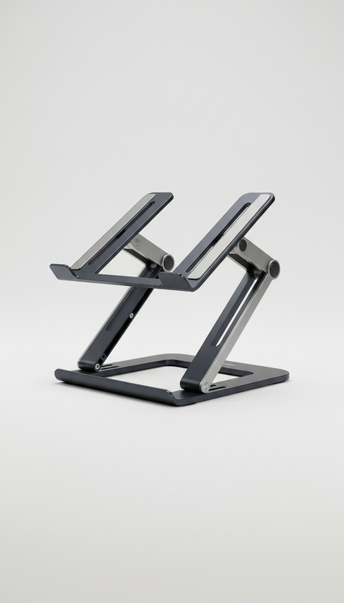 Adjustable laptop stand, Capture the laptop stands from a 3/4 angle to showcase the adjustable features and premium...