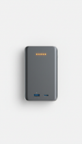 Steel Graphite aluminum portable power bank, Default: 3/4 angle showing product front face and side profile on a matte...